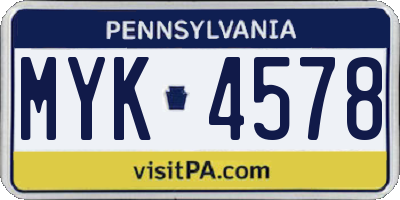 PA license plate MYK4578