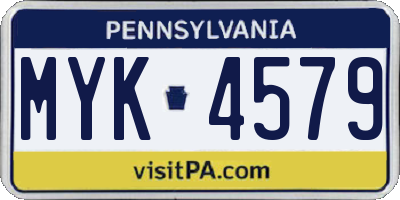 PA license plate MYK4579