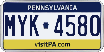 PA license plate MYK4580