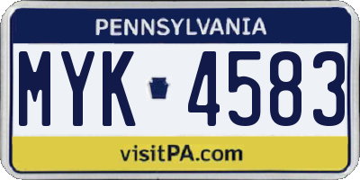 PA license plate MYK4583