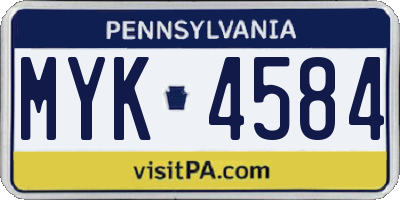 PA license plate MYK4584
