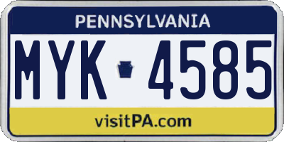 PA license plate MYK4585