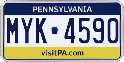PA license plate MYK4590