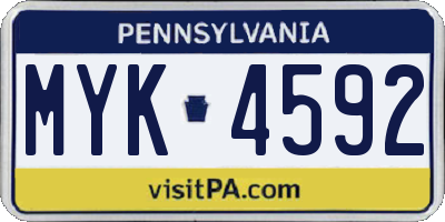 PA license plate MYK4592