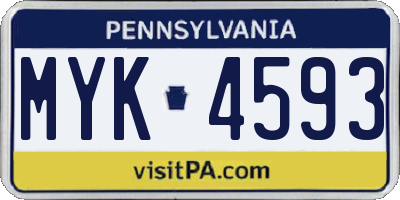 PA license plate MYK4593