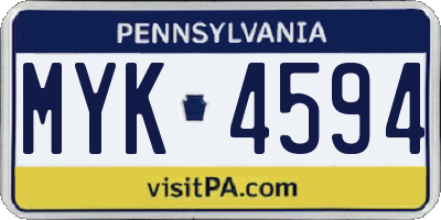 PA license plate MYK4594