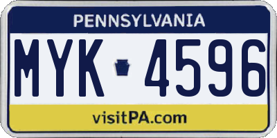 PA license plate MYK4596