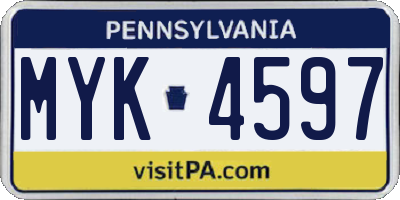 PA license plate MYK4597
