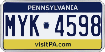 PA license plate MYK4598