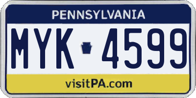 PA license plate MYK4599