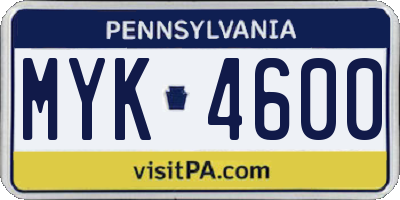 PA license plate MYK4600