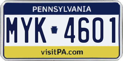 PA license plate MYK4601