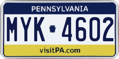 PA license plate MYK4602
