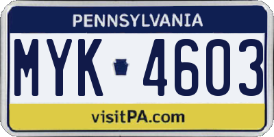 PA license plate MYK4603