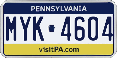 PA license plate MYK4604