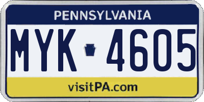 PA license plate MYK4605