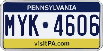 PA license plate MYK4606