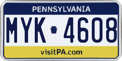 PA license plate MYK4608