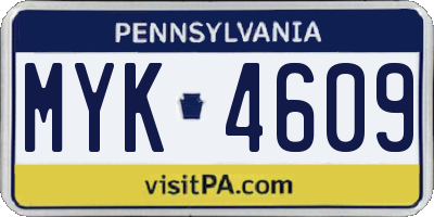 PA license plate MYK4609
