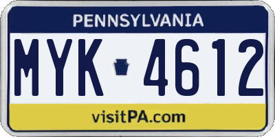 PA license plate MYK4612
