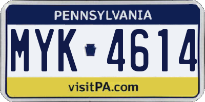 PA license plate MYK4614