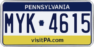 PA license plate MYK4615
