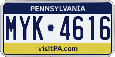 PA license plate MYK4616