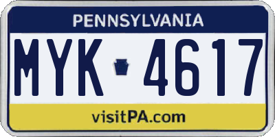 PA license plate MYK4617