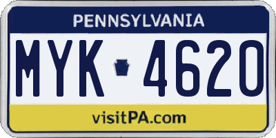 PA license plate MYK4620