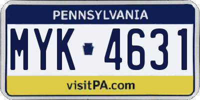 PA license plate MYK4631