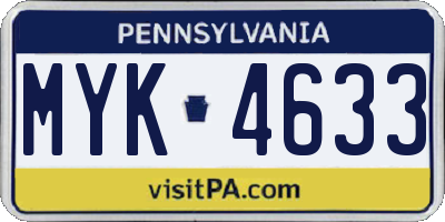 PA license plate MYK4633