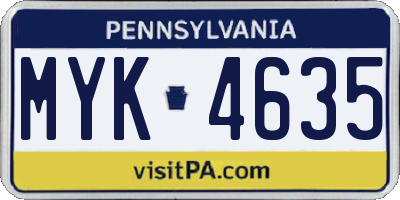 PA license plate MYK4635