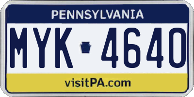 PA license plate MYK4640