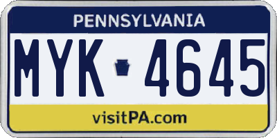 PA license plate MYK4645