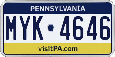 PA license plate MYK4646