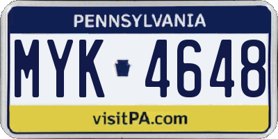PA license plate MYK4648