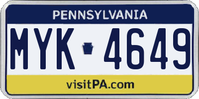 PA license plate MYK4649