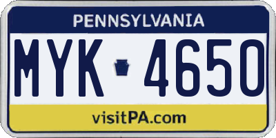 PA license plate MYK4650