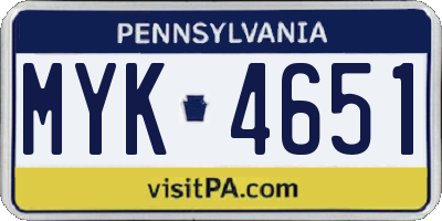 PA license plate MYK4651