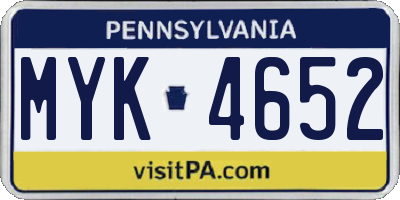 PA license plate MYK4652
