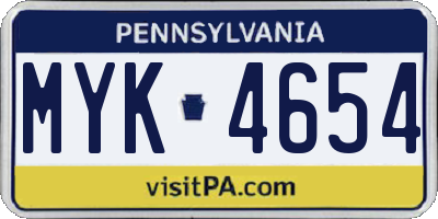 PA license plate MYK4654