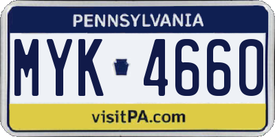 PA license plate MYK4660