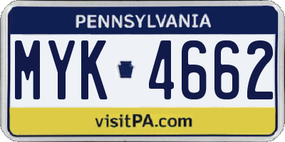 PA license plate MYK4662