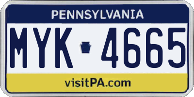 PA license plate MYK4665