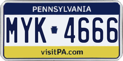 PA license plate MYK4666
