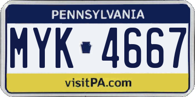 PA license plate MYK4667