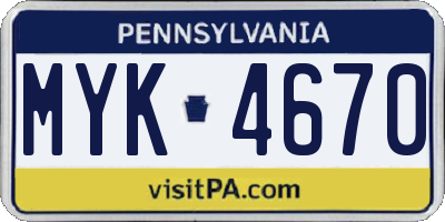 PA license plate MYK4670