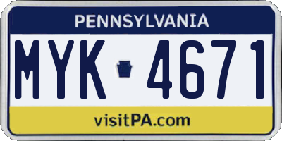 PA license plate MYK4671