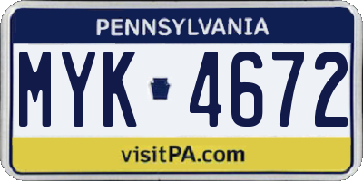 PA license plate MYK4672