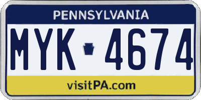 PA license plate MYK4674